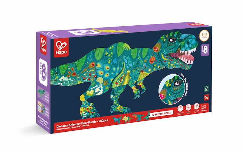 Hape-puzzle-brillante-dinosaurio-202piezas-caja