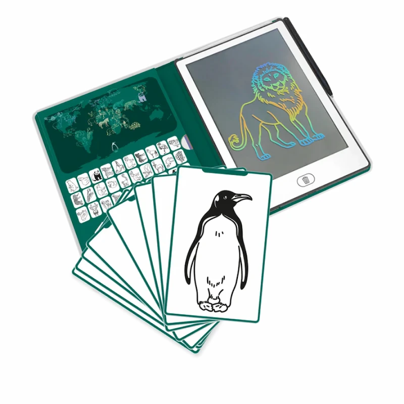Kidydraw-mini-Animales-del-Mundo-tableta-de-dibujo-para-niños-abierta-y-con-láminas-para-calcar