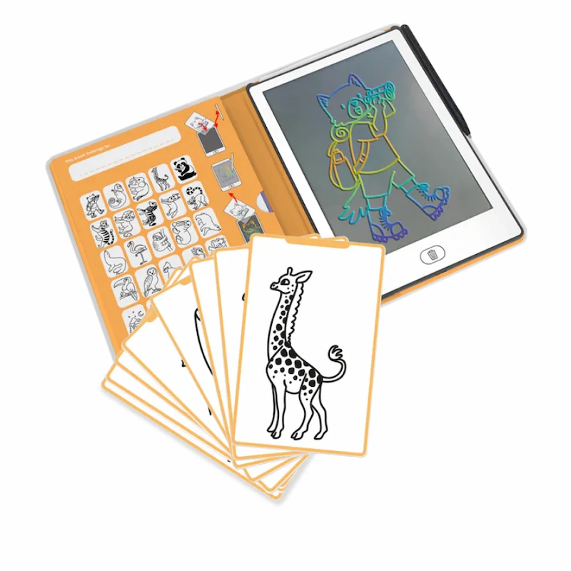 Kidydraw-mini-Animales-tableta-de-dibujo-para-niños-abierta-y-con-láminas-para-calcar