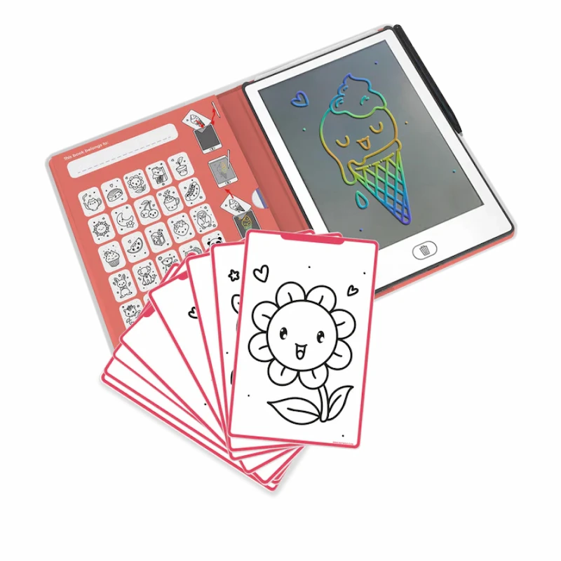 Kidydraw-mini-Kawai-tableta-de-dibujo-para-niños-abierta-y-con-láminas-para-calcar