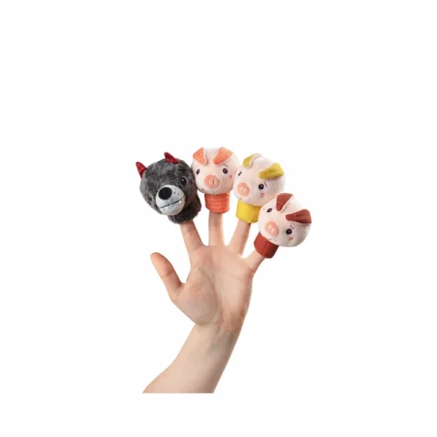 Lilliputiens-marionetas-de-dedo-lobo-y-los-tres-cerditos-jugando