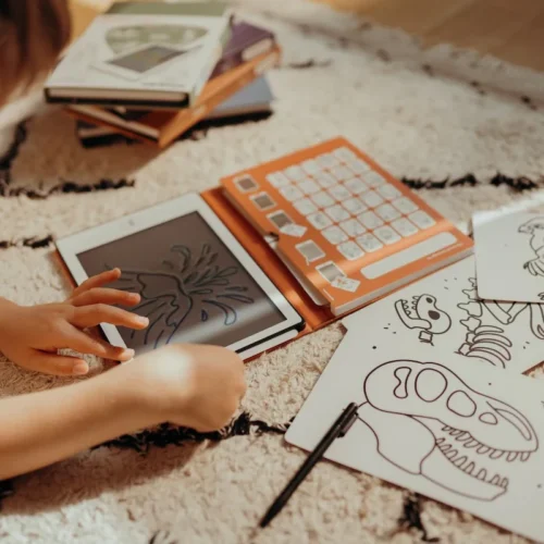 Niño-jugando-con-la-Kidydraw-mini-Dinosaurios-tableta-de-dibujo-para-niños